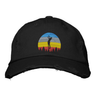 Golfer Silhouette Swing Retro Streifen Hintergrund Bestickte Baseballkappe