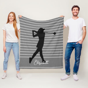 Golfer Silhouette Weibliche Monogramm Name Grau Sc Fleecedecke
