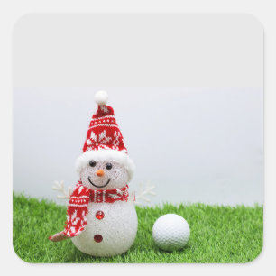 Golfer Snowman mit Golfball auf Weihnachten Urlaub Quadratischer Aufkleber