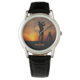 Golfer Sunset benutzerdefinierte Monogramm-Uhren Armbanduhr