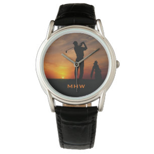 Golfer Sunset benutzerdefinierte Monogramm-Uhren Armbanduhr