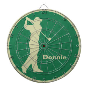 Golfer Swinging Club Green Khaki Golf Personalisie Dartscheibe
