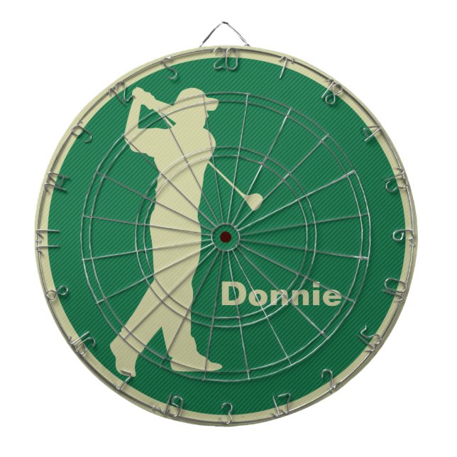 Golfer Swinging Club Green Khaki Golf Personalisie Dartscheibe (vorne)