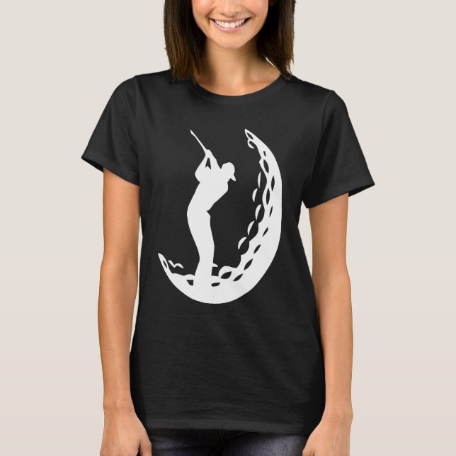 Golfer Swinging Golf Club in Golf Ball Silhouette T-Shirt (Vorderseite)