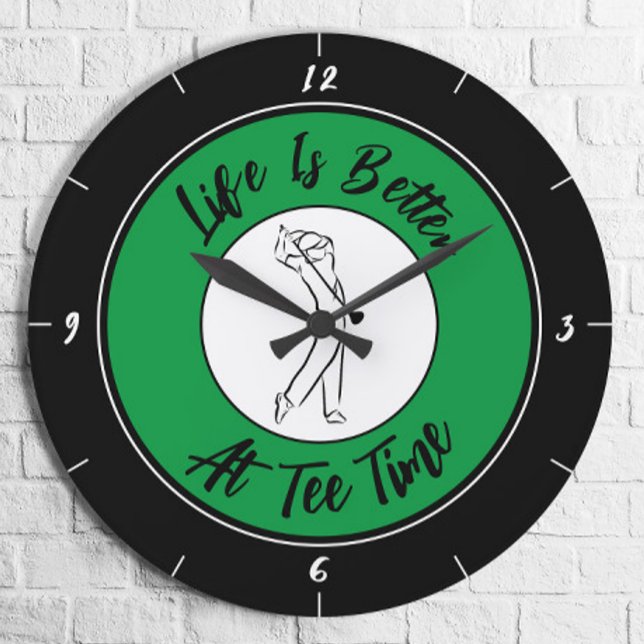 Golfer T-Shirt Zeit Spaß Golf Sport Schwarz Grün Große Wanduhr (Von Creator hochgeladen)