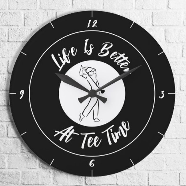 Golfer Tee Time Humor Funny Sports Black & White Große Wanduhr (Von Creator hochgeladen)