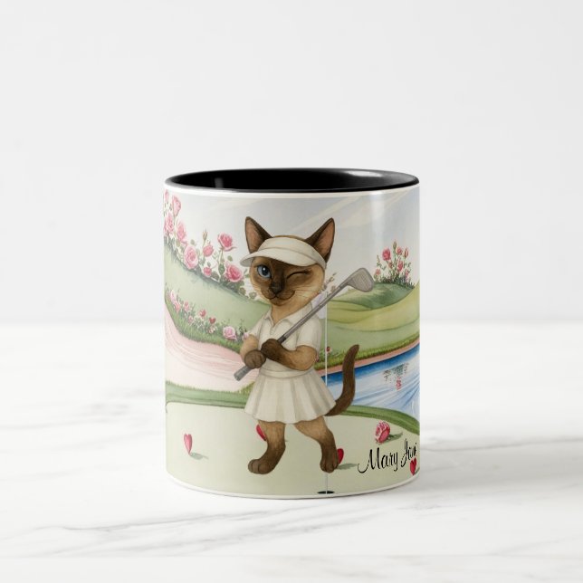 Golfer themed Woman Bachelorette Bride Cat Lovers Zweifarbige Tasse (Mittel)
