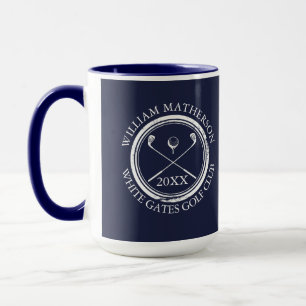 Golfer und Club Name Datum Navy Blau Tasse