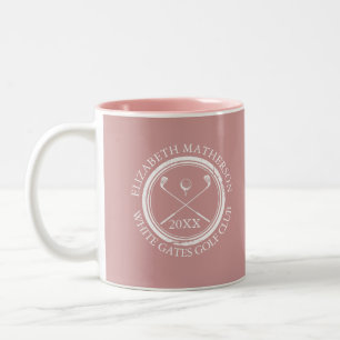 Golfer und Clubname Datum Dusty Rose Rosa Zweifarbige Tasse