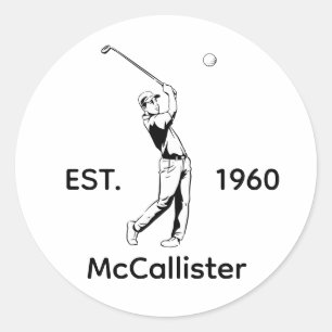Golfer und Personalisierter Name und Jahr Runder Aufkleber