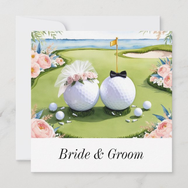 Golfer Wedding Einladung mit Golfball auf Grün (Vorderseite)