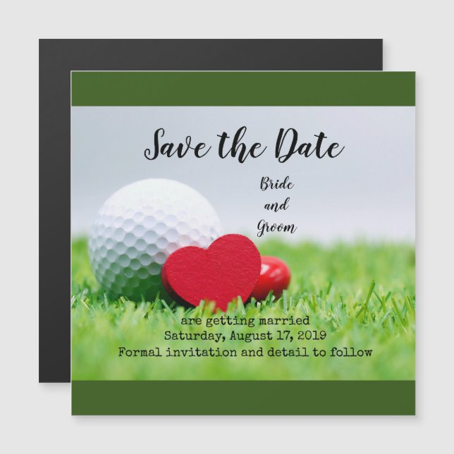 Golfer Wedding Einladung mit Liebe und Golfball (Vorne/Hinten)