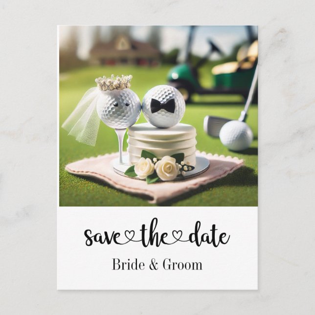 Golfer Wedding Speichern Sie das Datum, an dem Sie Postkarte (Vorderseite)