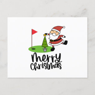 Golfer Weihnachten mit Golf Flag und Weihnachtsman
