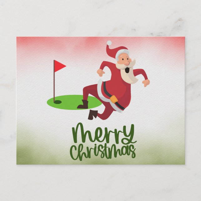 Golfer Weihnachten mit Golf Flag und Weihnachtsman (Vorderseite)