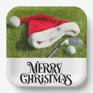 Golfer-Weihnachtsmannmütze auf Grün zu Weihnachten Pappteller