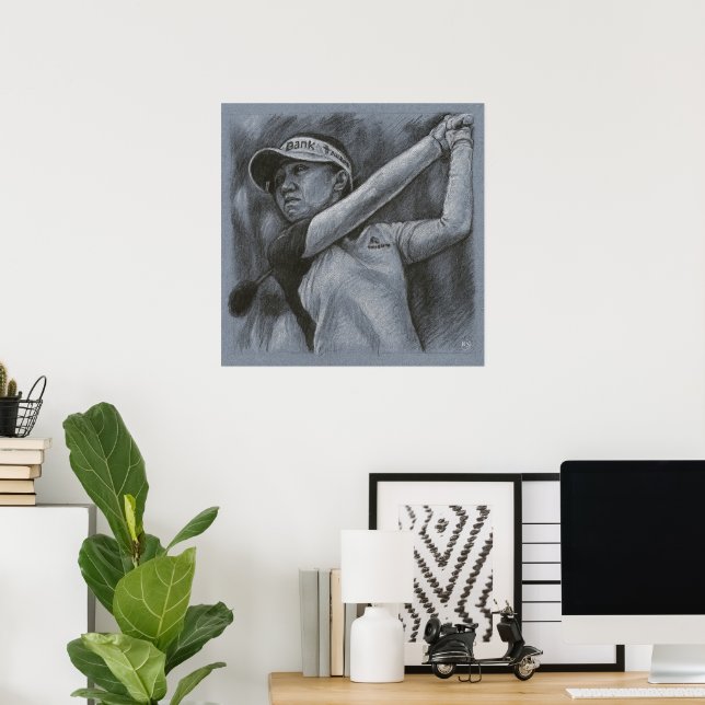 Golfer Zeichnend Frau - Golfer Art Print Poster (Heimbüro)