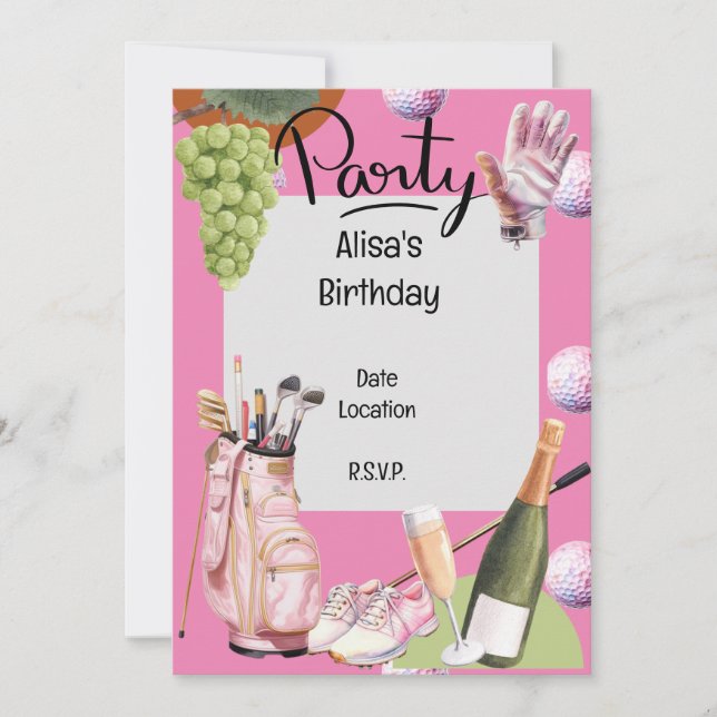 Golfereisen mit Kugel überall in pink für Golfer Einladung (Vorderseite)