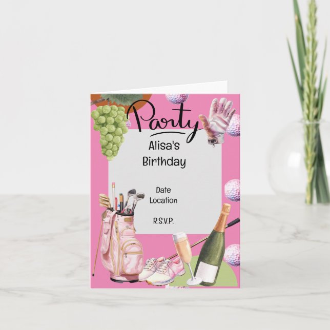 Golfereisen mit Kugel überall in pink für Golfer Einladung (Vorderseite)