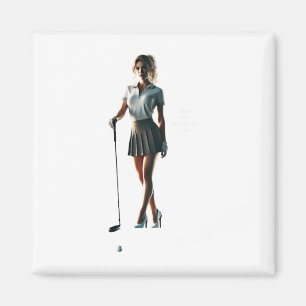 Golferin, die einen Golfclub mit Ski-Tragekomfort Magnet