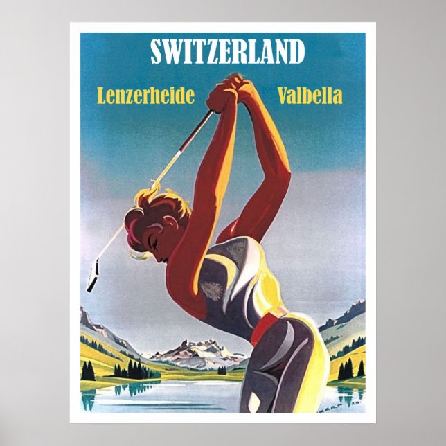 Golferin in der Schweiz, Lenzerheide, Valbella Poster (Vorne)