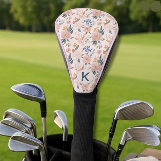 Golferin Pink Blumenmuster Monogramm  Golf Headcover (Von Creator hochgeladen)