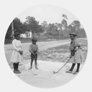 Golferinos Afroamerikanische Kinder spielen Golf u Runder Aufkleber