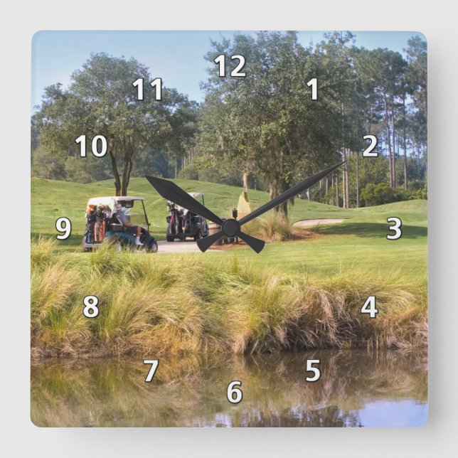 Golfers and Golf Clock Quadratische Wanduhr (Vorderseite)