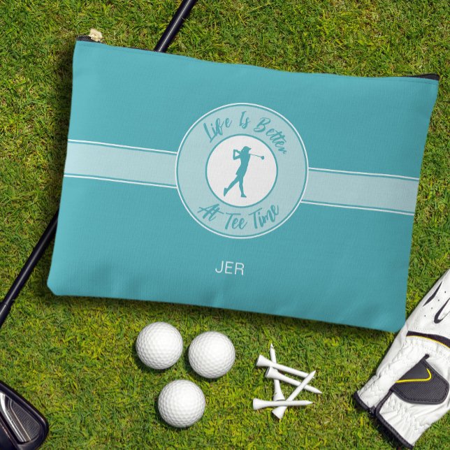 Golfers Life Better at Tee Time Female Golfer Teal Zubehörtasche (Golfers Life Better at Tee Time Female Golfer Teal Accessory Pouch)