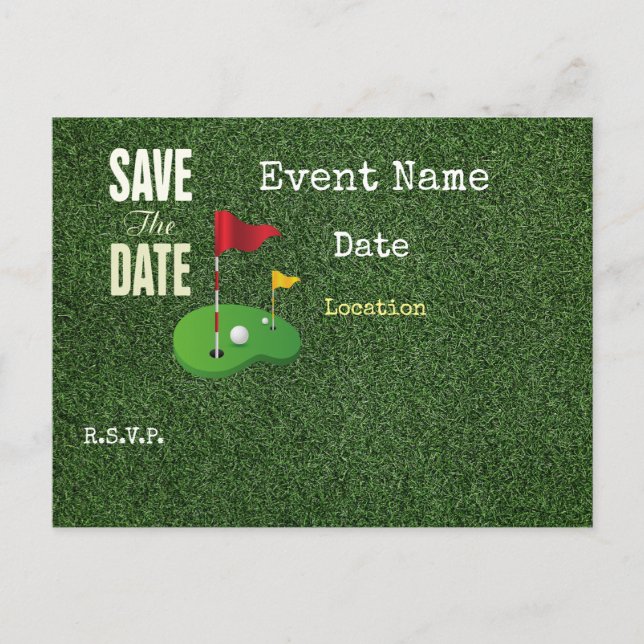 Golfflagge auf grün Save the Date für Golfer Ankündigungspostkarte (Vorderseite)