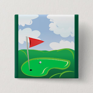 Golfgrün mit roter Flagge und Ball Button