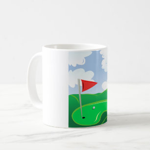 Golfgrün mit roter Flagge und Ball Kaffeetasse