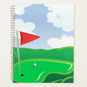 Golfgrün mit roter Flagge und Ball Planer