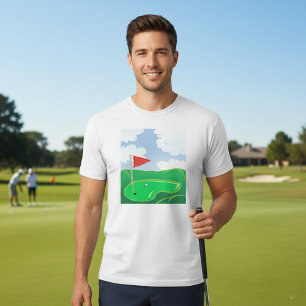 Golfgrün mit roter Flagge und Ball T-Shirt