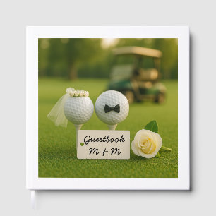 Golfhochzeit mit Bällen auf grünem Gras Braut Bräu Gästebuch