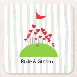 Golfhochzeit mit viel Liebe beim Golfer unter der Rechteckiger Pappuntersetzer