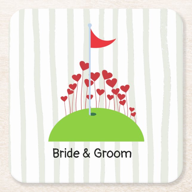 Golfhochzeit mit viel Liebe beim Golfer unter der  Rechteckiger Pappuntersetzer (Vorderseite)