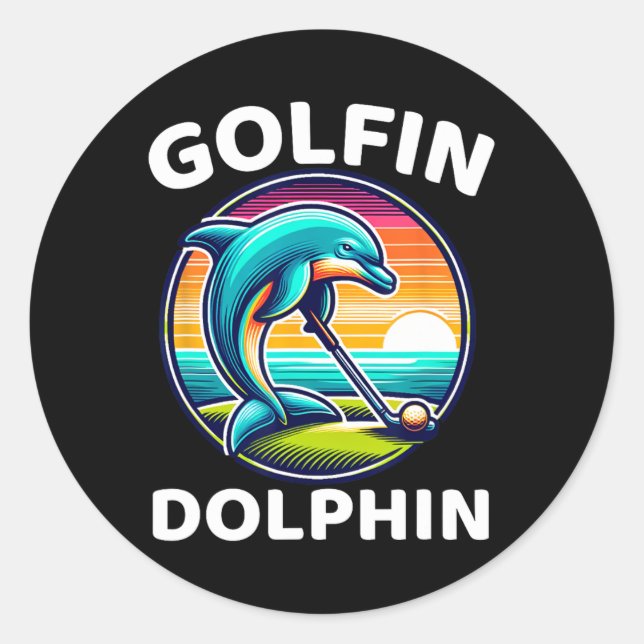 Golfin Dolphin Funny Sea Mammal Dolphin Wandern Runder Aufkleber (Vorderseite)