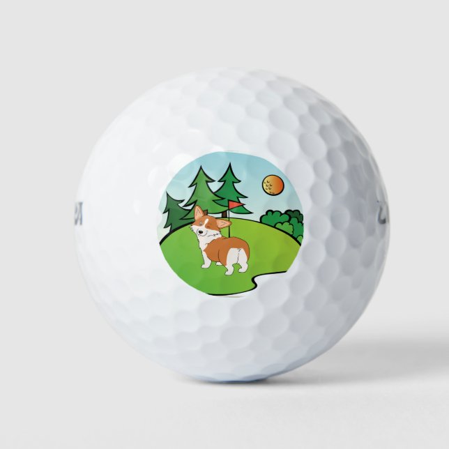 Golfing Corgi Hintern Cartoon Golfball (Vorderseite)
