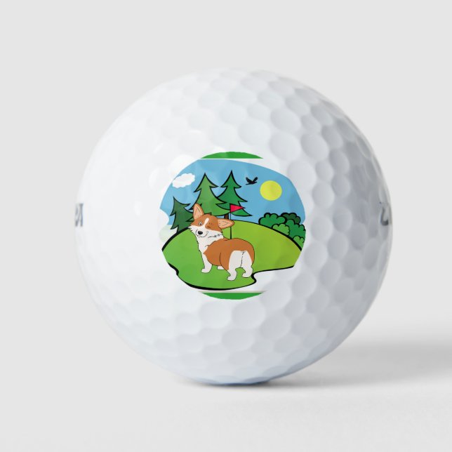 Golfing Corgi Hintern Cartoon Golfball (Vorderseite)