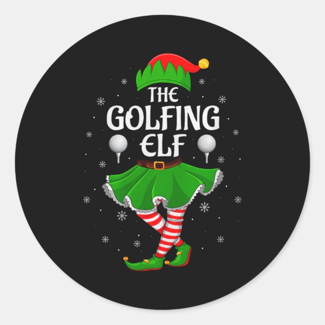 Golfing Elf Christmas Family Girls Women Elf Squad Runder Aufkleber (Vorderseite)