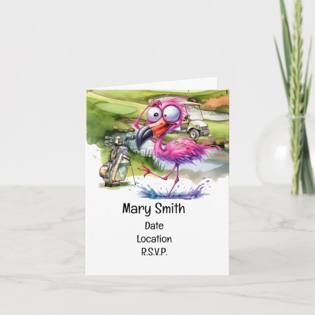 Golfing Flamingo vereint: Ein Party zum Geburtstag Einladung (Vorderseite)