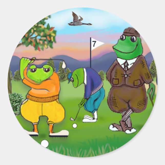 Golfing Frogs - Turnier Runder Aufkleber (Vorderseite)