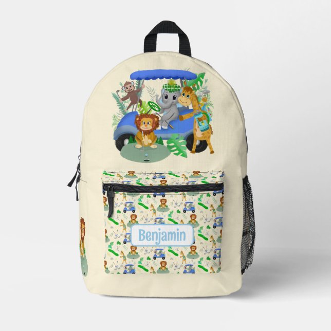 Golfing Jungle Animals Baby personalisieren Bedruckter Rucksack (Vorderseite)
