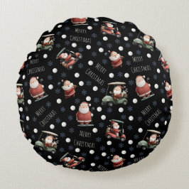Golfing Santa on Black Rundes Kissen