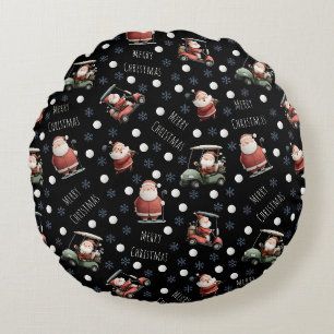 Golfing Santa on Black Rundes Kissen