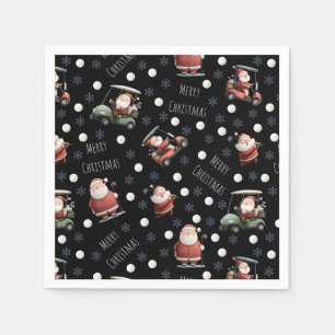 Golfing Santa on Black Serviette