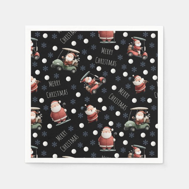 Golfing Santa on Black Serviette (Vorderseite)