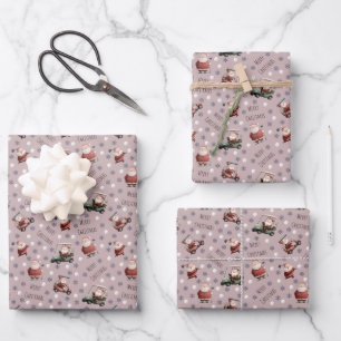 Golfing Santa on Dusty Rose Geschenkpapier Set
