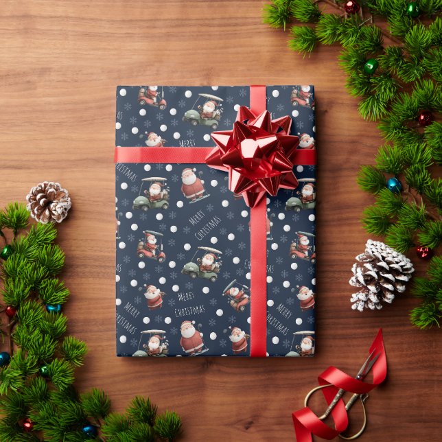 Golfing Santa on Navy Blue Geschenkpapier (Feiertagsgeschenk)